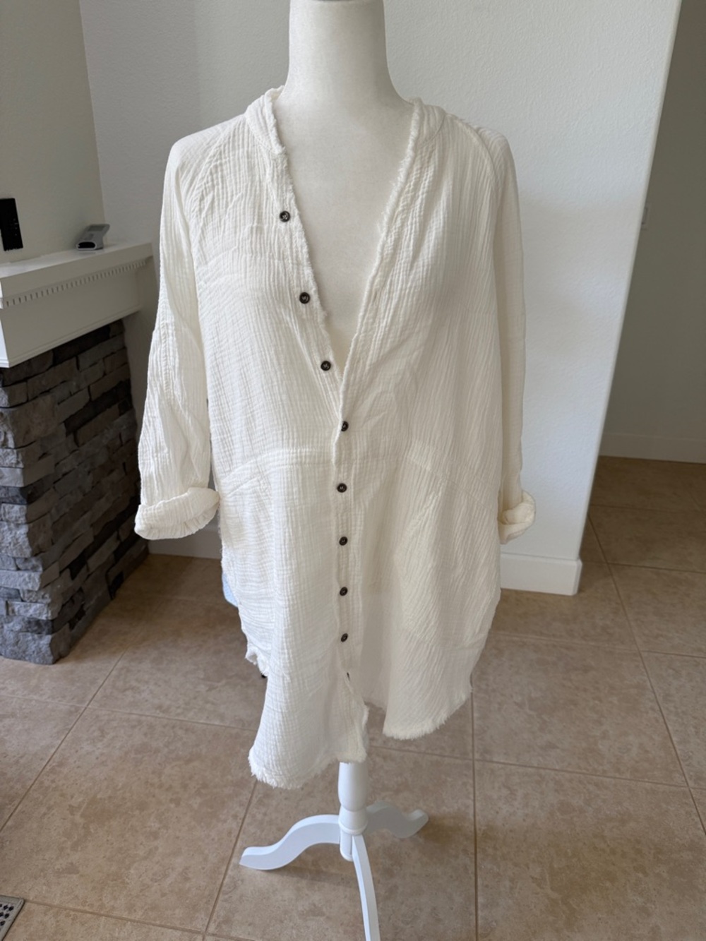 White Gauze Button-Front Mini Dress